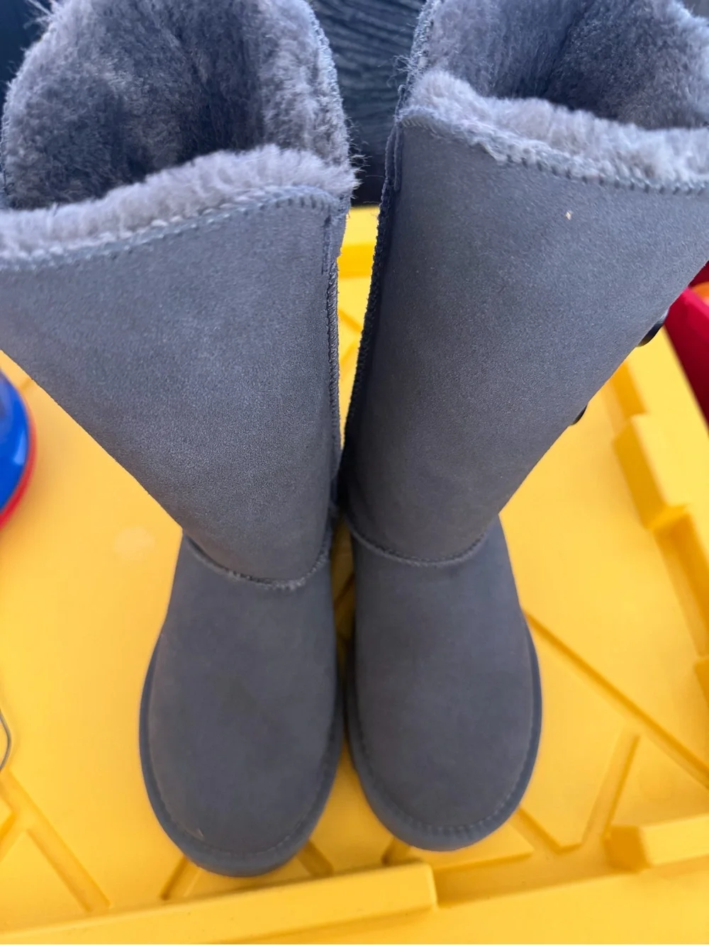 UGG Gray Plush Bailey Button Boots